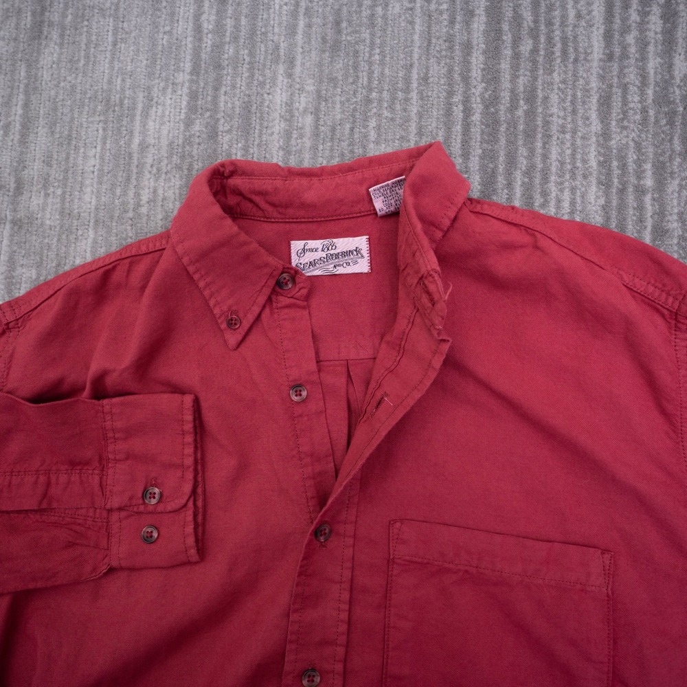 Sears Roebuck & Co Mens Burgundy Red Cotton Button Down Shirt Medium Made in USA